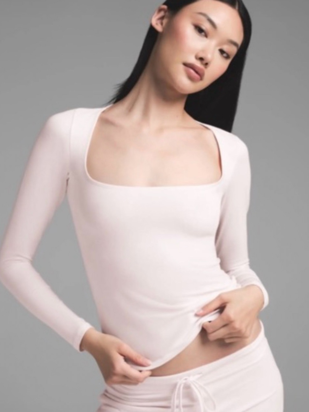 Skims Cotton Scoop Neck Long Sleeve Top T-Shirt in Barely Pink size Large